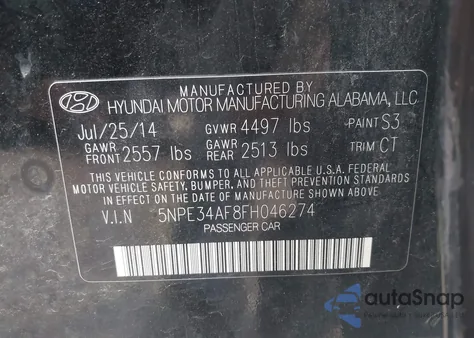 2015 Hyundai Sonata Limited из США, поврежденный, VIN 5NPE34AF8FH046274